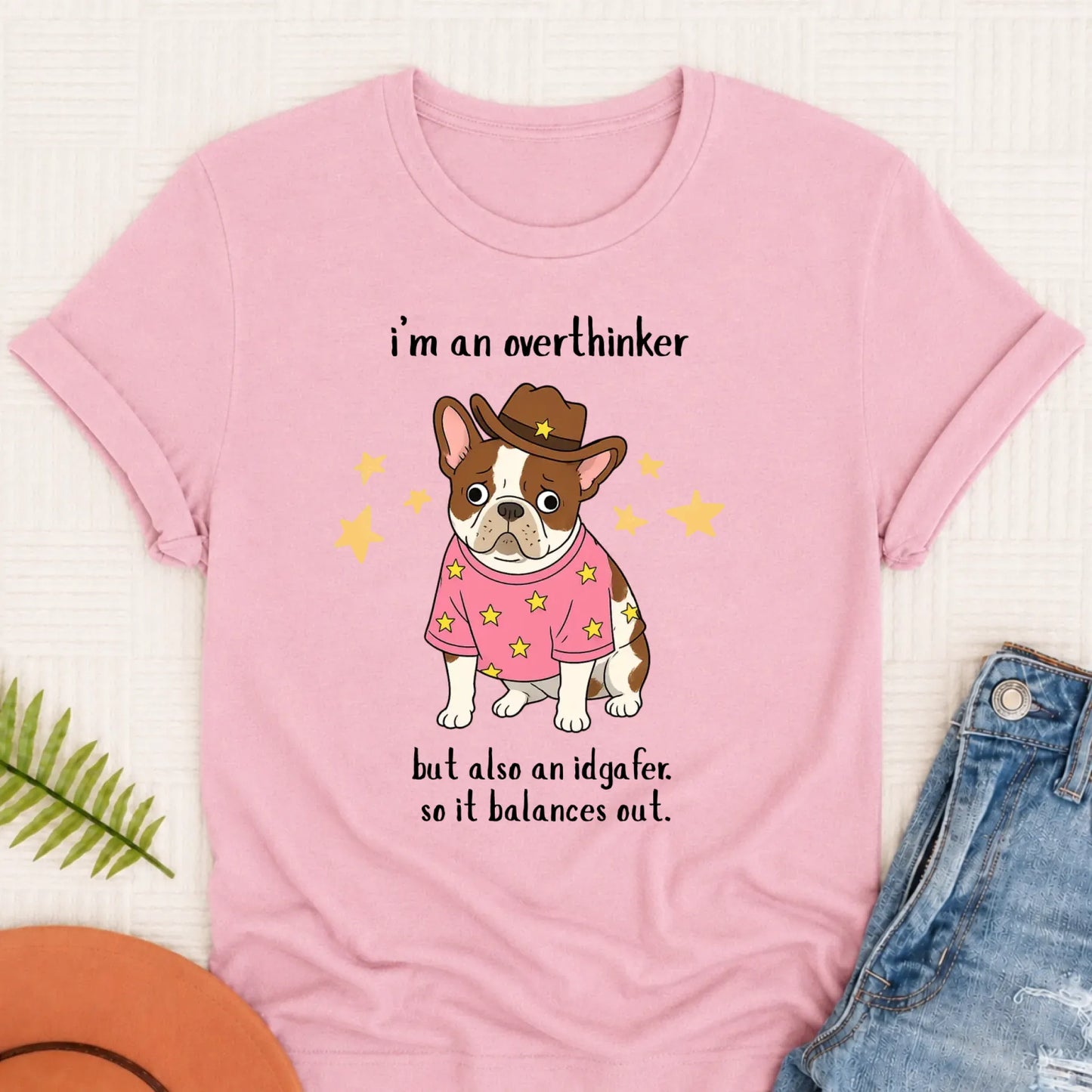 Custom French Bulldog Overthinker Unisex TShirt Blossom