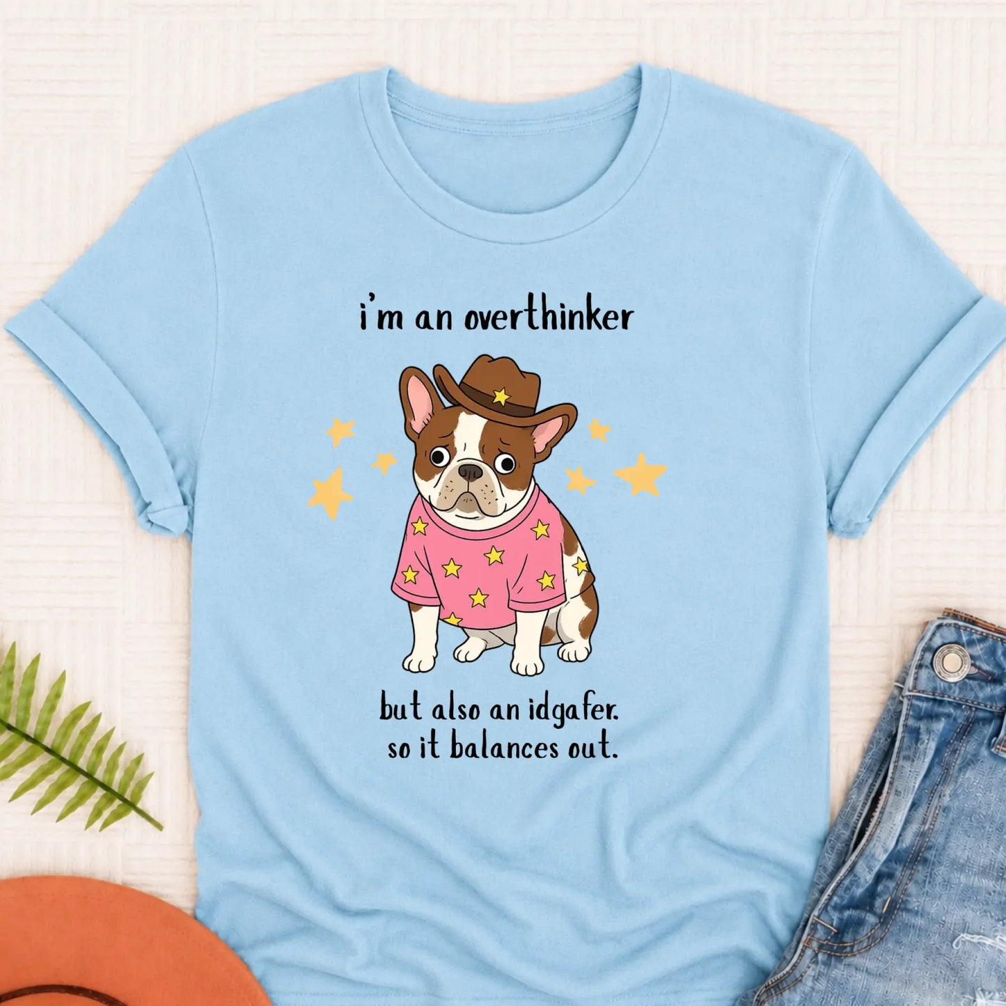 Custom French Bulldog Overthinker Unisex TShirt Chambray