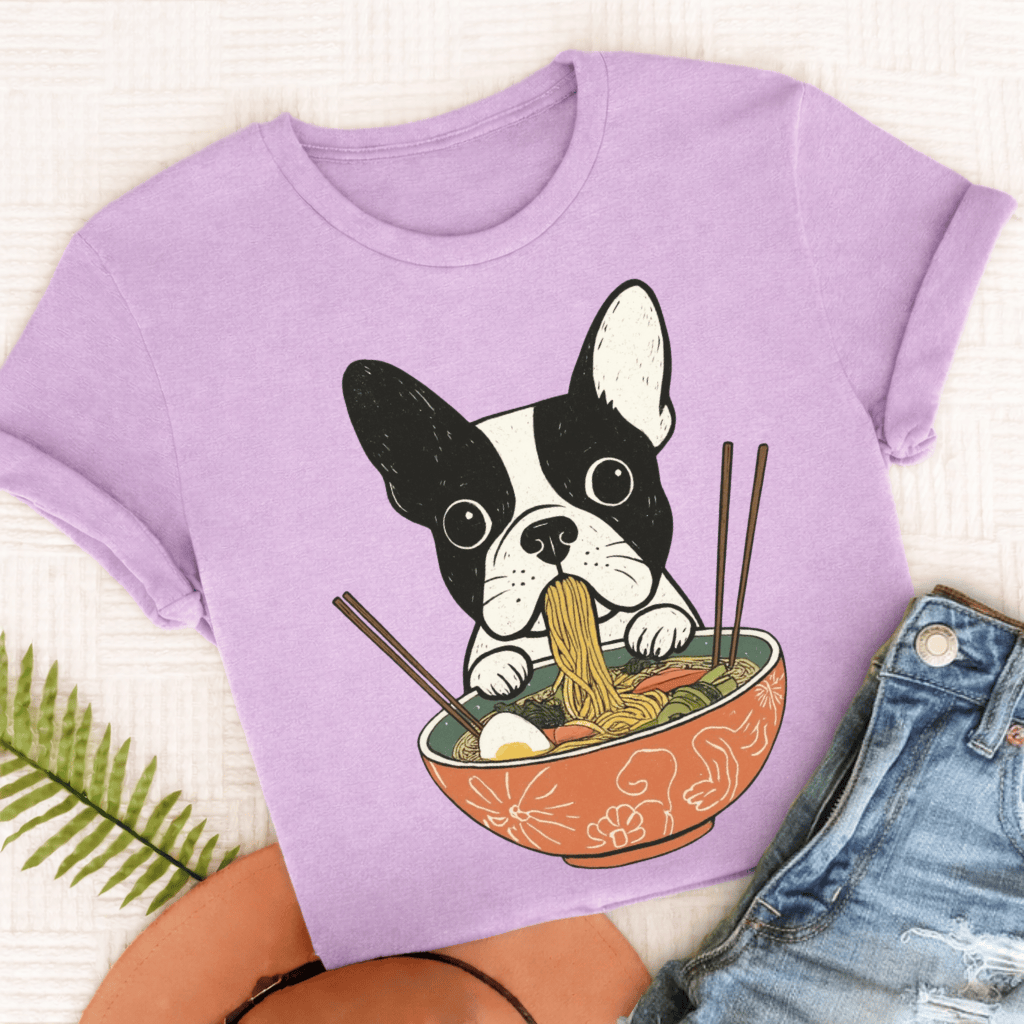 Custom French Bulldog Ramen Foodie Unisex TShirt Orchid