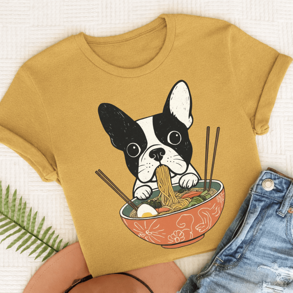Custom French Bulldog Ramen Foodie Unisex TShirt Mustard