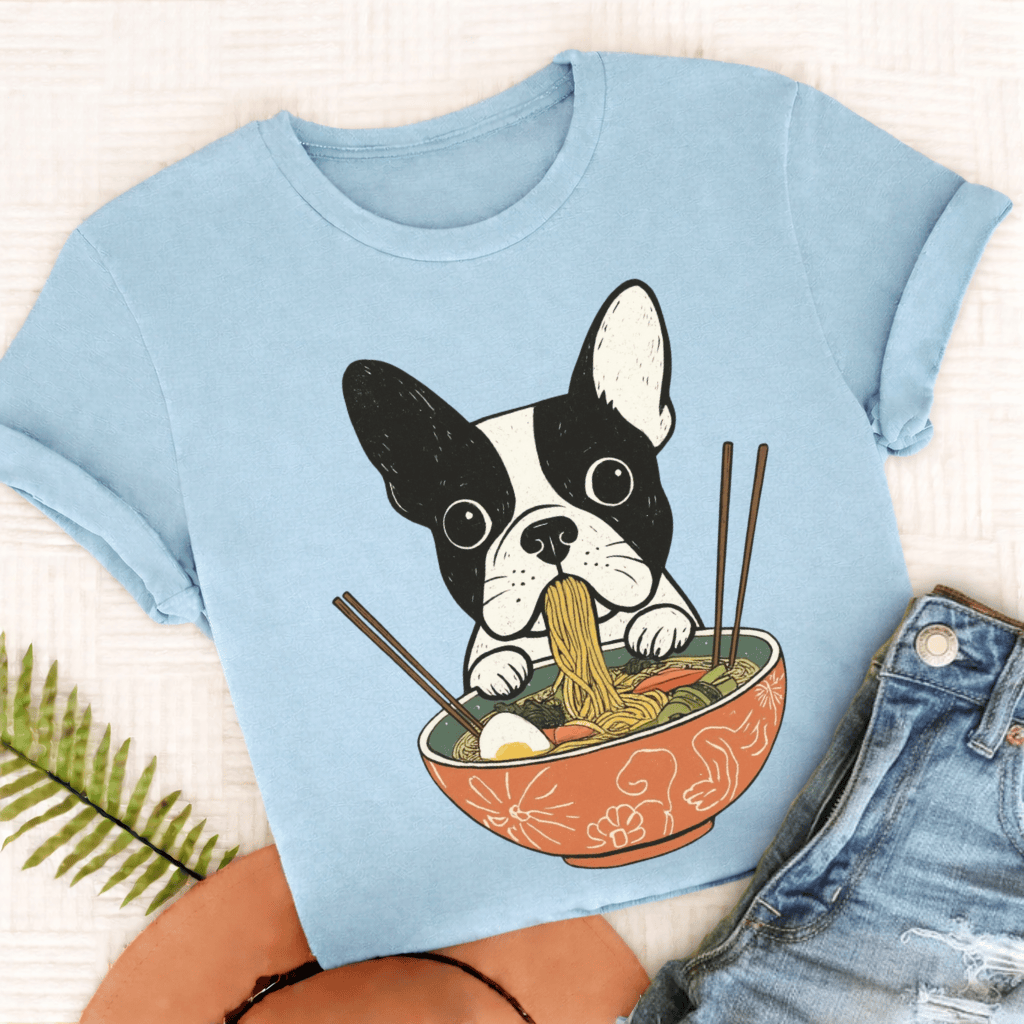 Custom French Bulldog Ramen Foodie Unisex TShirt Chambray