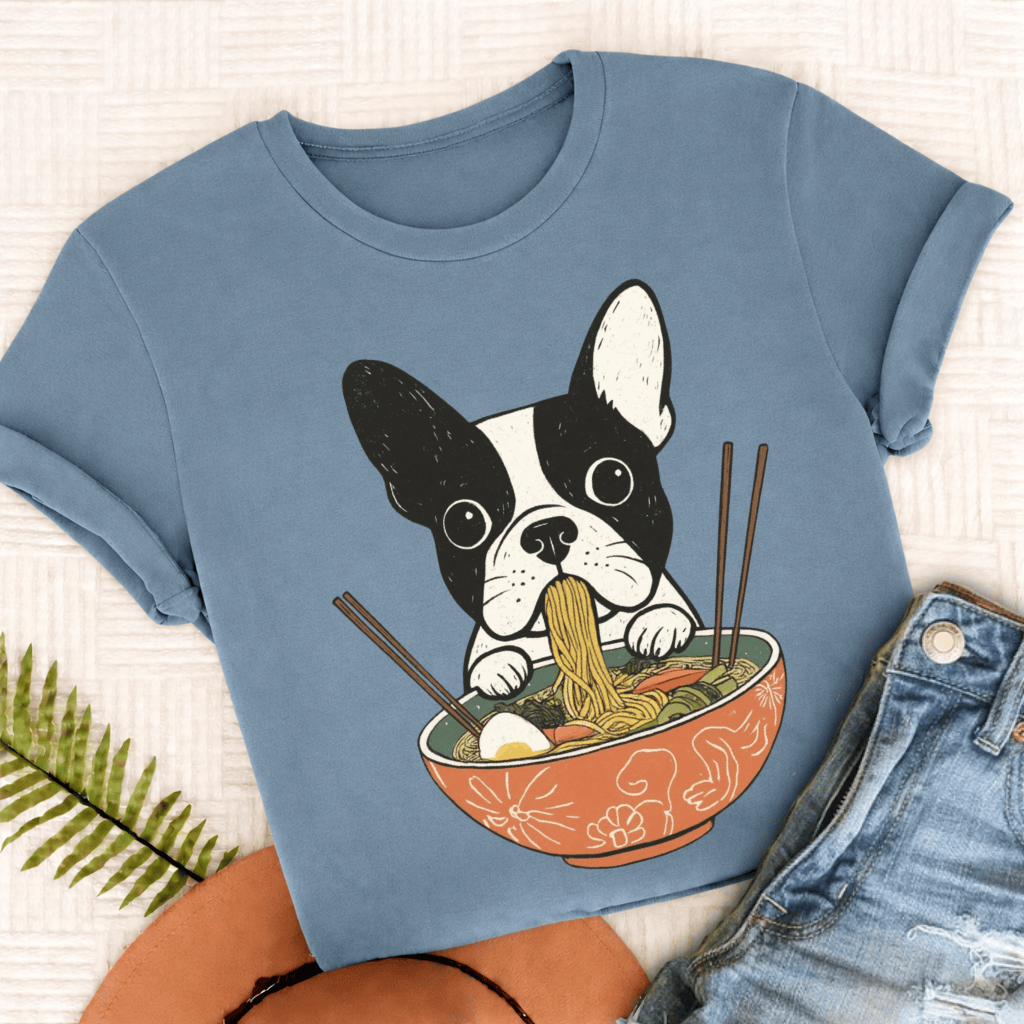 Custom French Bulldog Ramen Foodie Unisex TShirt Ice Blue