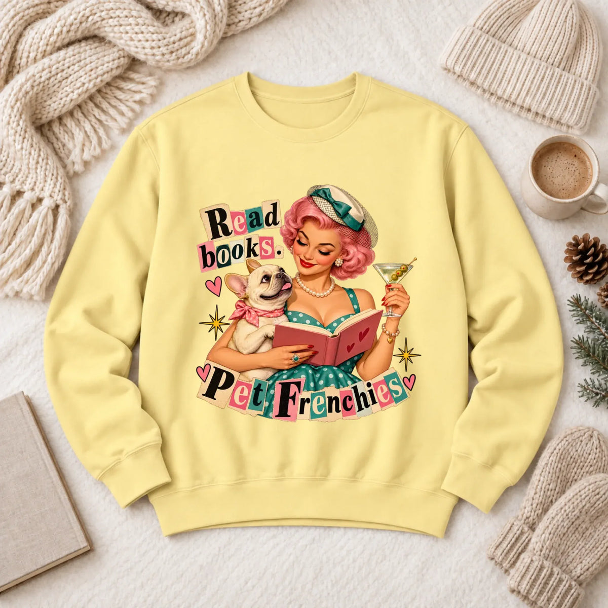 Custom French Bulldog Reading Bookish Unisex Sweatshirt Butter