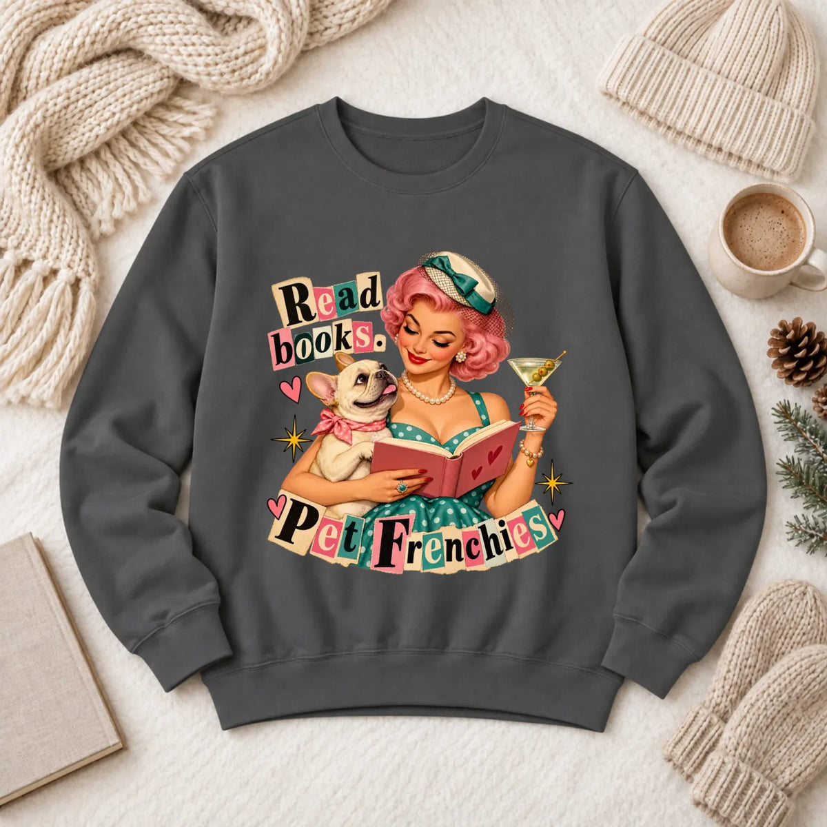 Custom French Bulldog Reading Bookish Unisex Sweatshirt Pepper