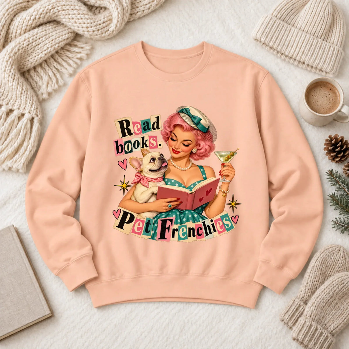 Custom French Bulldog Reading Bookish Unisex Sweatshirt Peachy