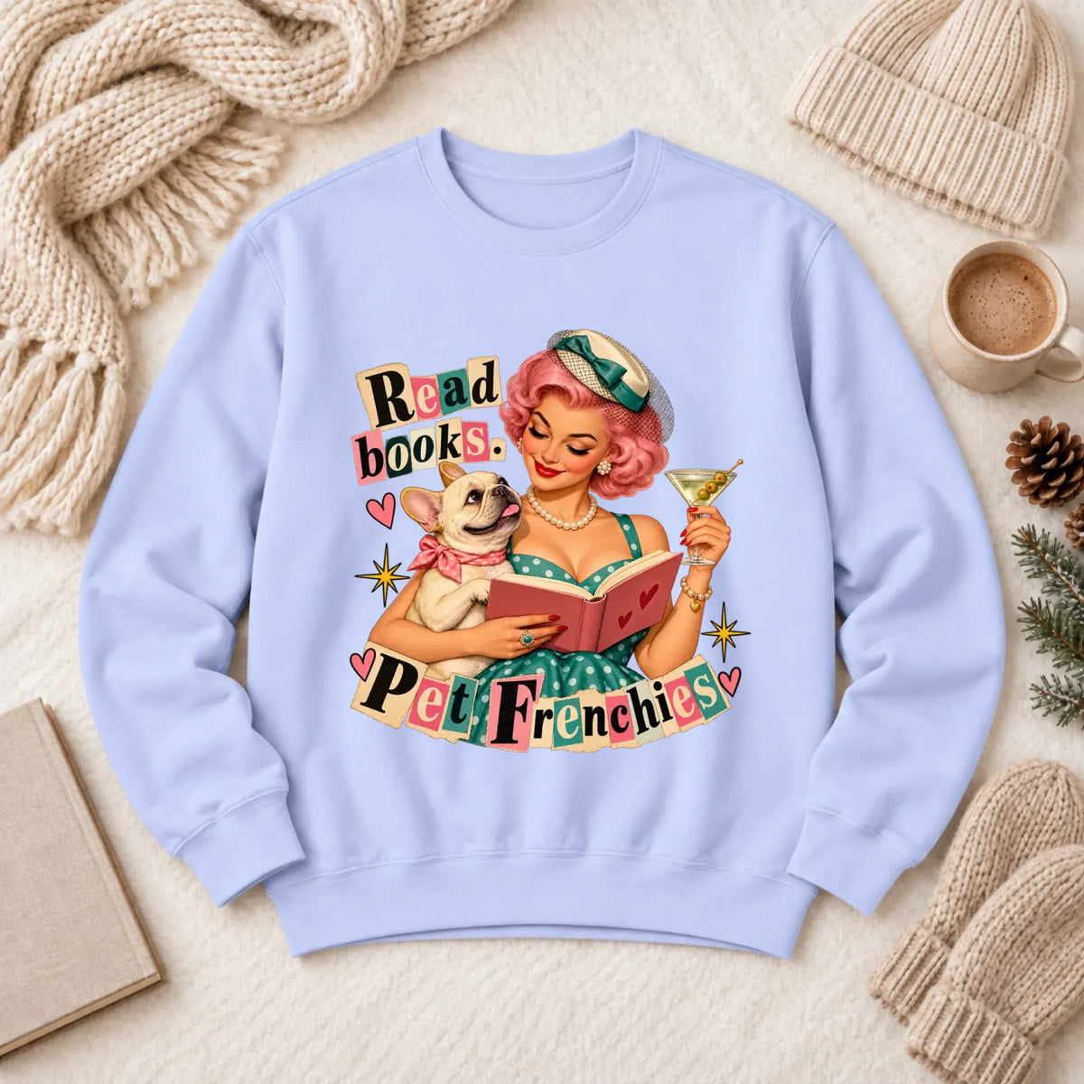 Custom French Bulldog Reading Bookish Unisex Sweatshirt Hydrangea