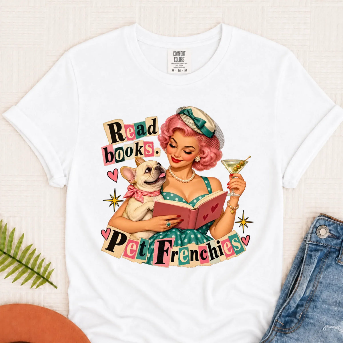 Custom French Bulldog Reading Bookish Unisex Tshirt White