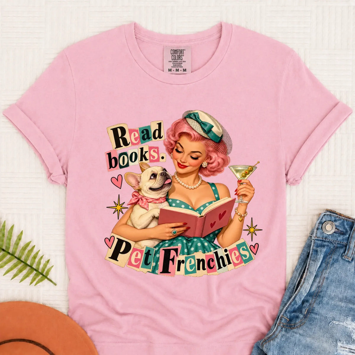 Custom French Bulldog Reading Bookish Unisex Tshirt Blossom