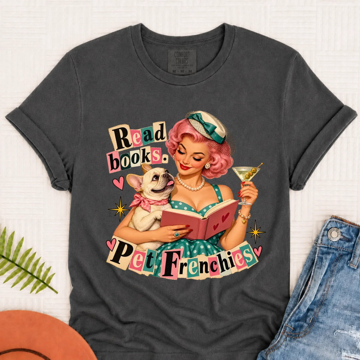 Custom French Bulldog Reading Bookish Unisex Tshirt Pepper