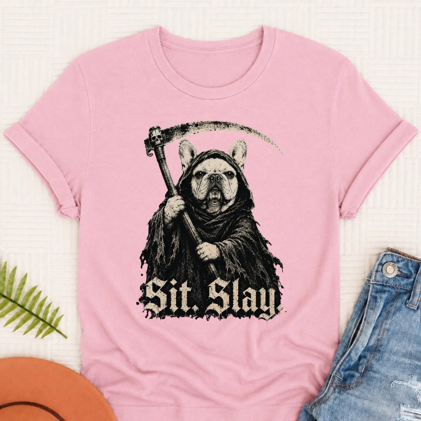 Custom French Bulldog Reaper Sit Slay Unisex Tshirt Blossom