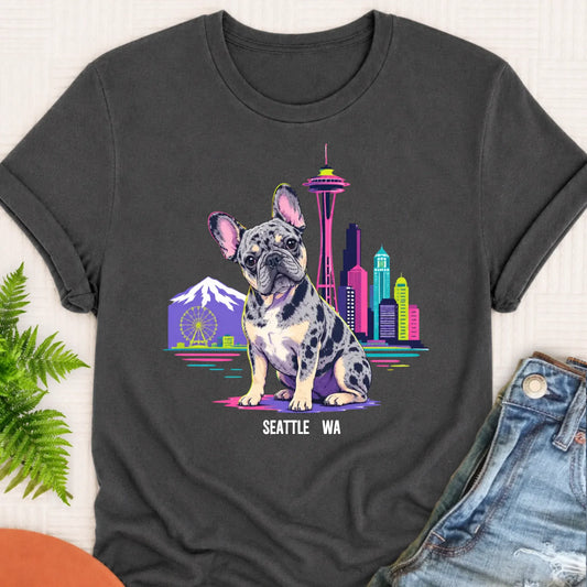 Custom French Bulldog Seattle Travel Unisex Tshirt Pepper