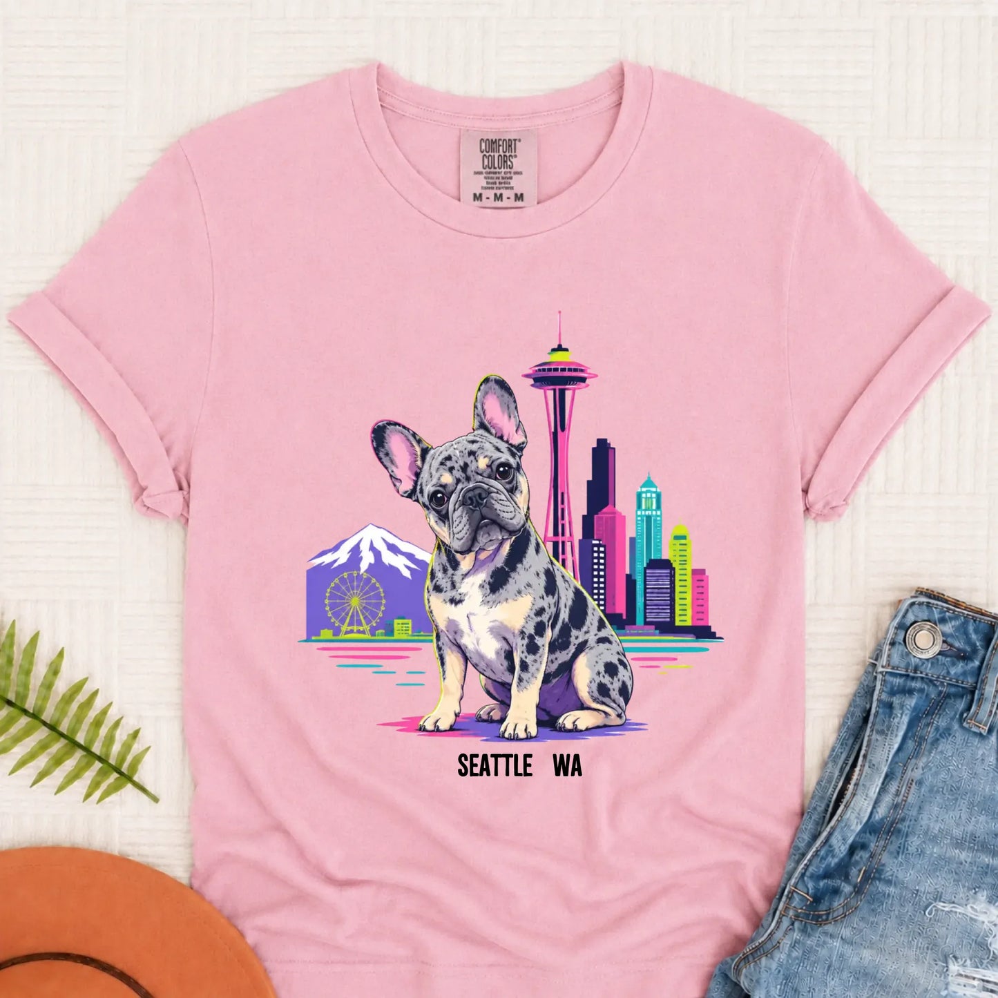 Custom French Bulldog Seattle Travel Unisex Tshirt Blossom