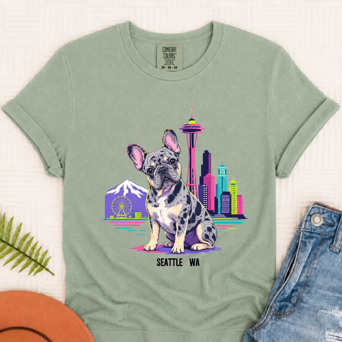 Custom French Bulldog Seattle Travel Unisex Tshirt Bay