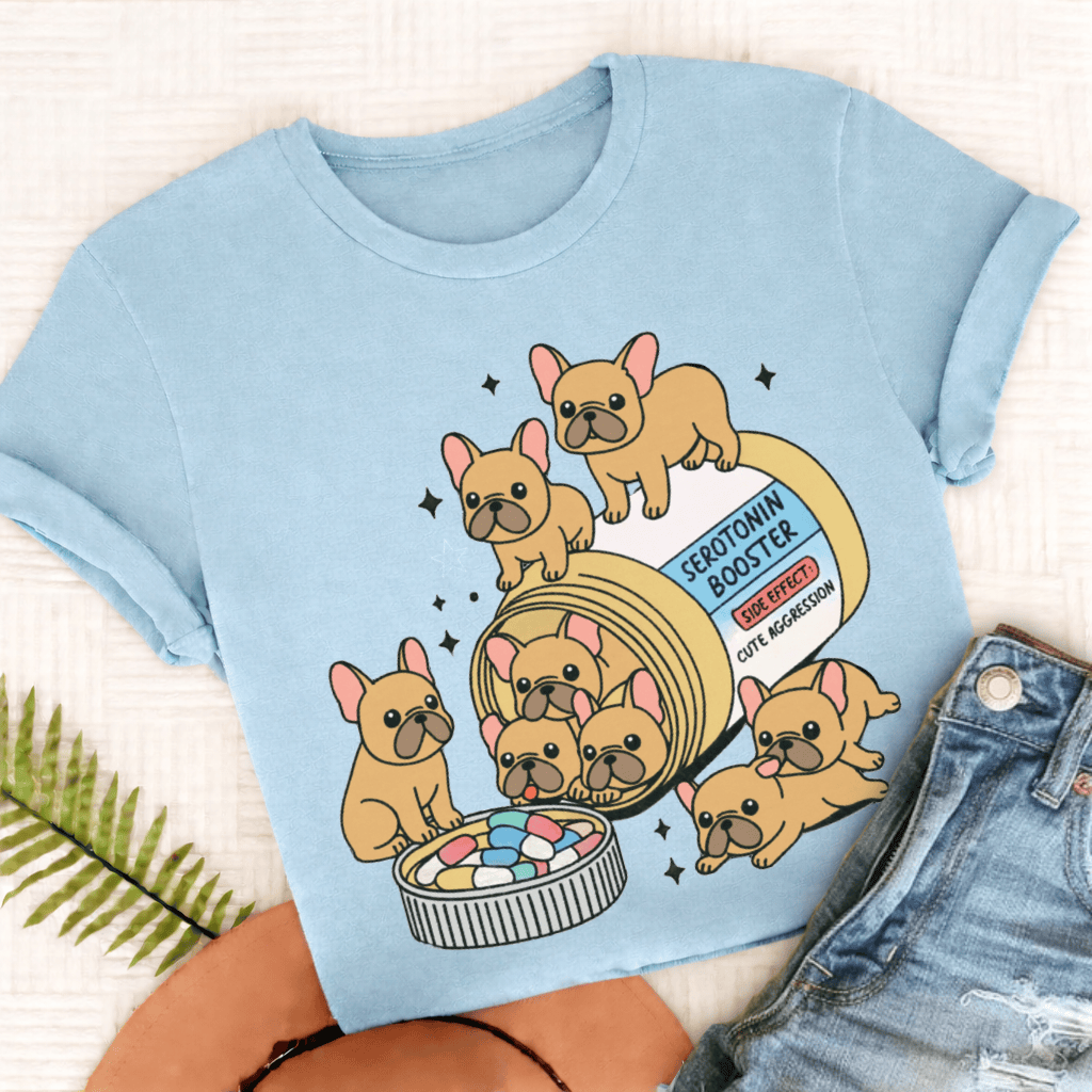 Custom French Bulldog Serotonin Unisex Tshirt Chambray
