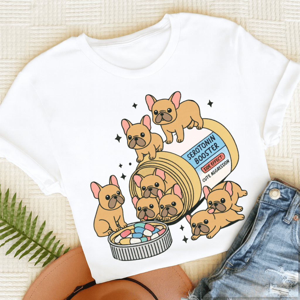 Custom French Bulldog Serotonin Unisex Tshirt White