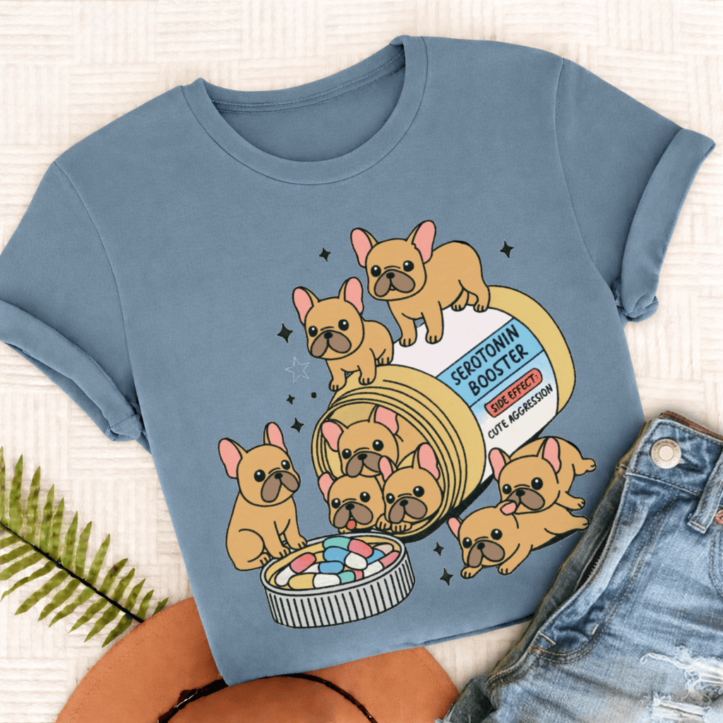 Custom French Bulldog Serotonin Unisex Tshirt Ice Blue