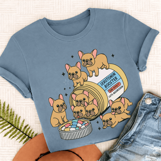 Custom French Bulldog Serotonin Unisex Tshirt Ice Blue