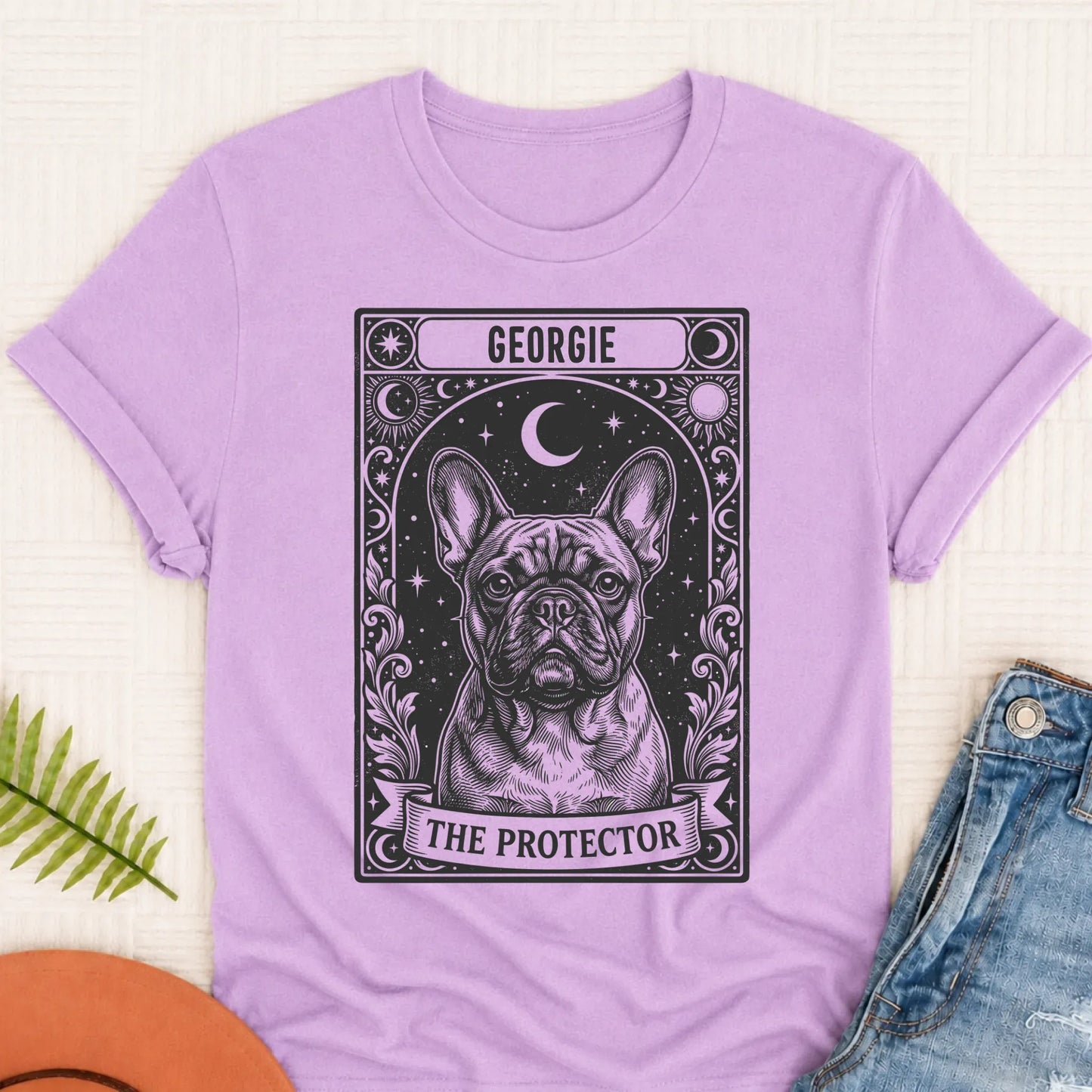 Custom French Bulldog Tarot Protector Unisex Tshirt Orchid