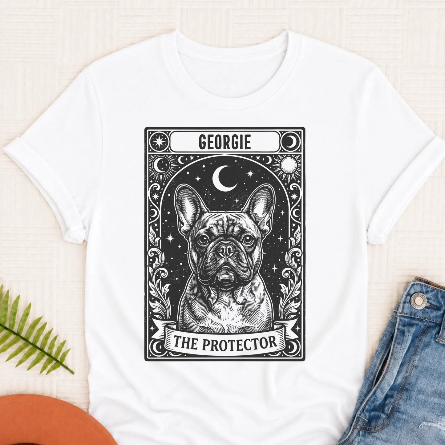 Custom French Bulldog Tarot Protector Unisex Tshirt White