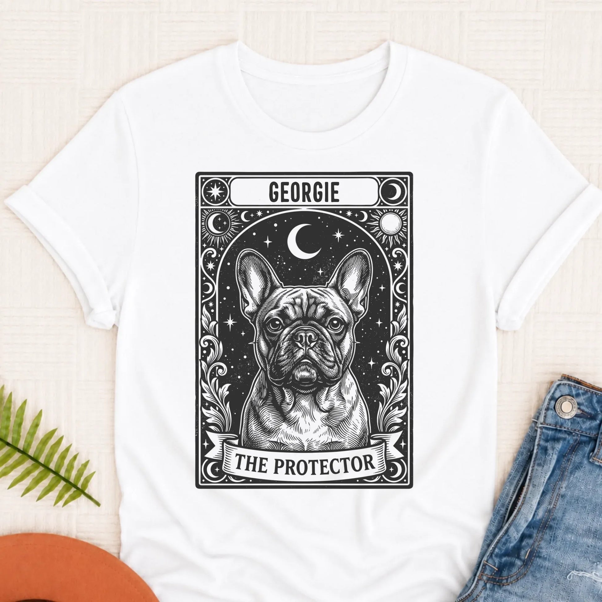 Custom French Bulldog Tarot Protector Unisex Tshirt White
