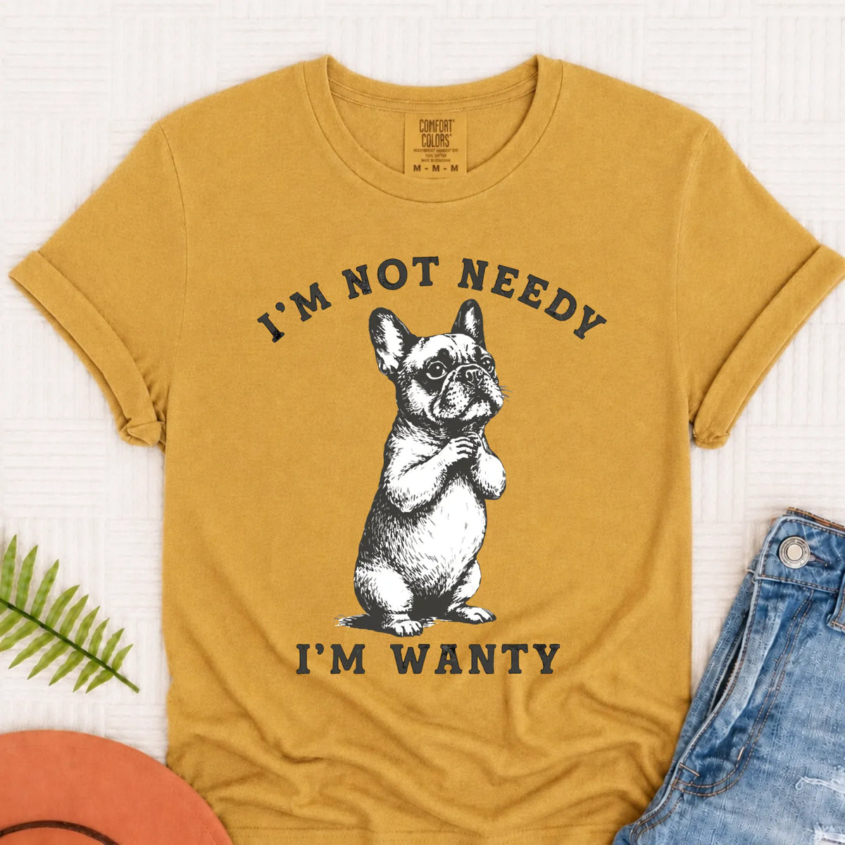 Custom French Bulldog Wanty Unisex TShirt Mustard
