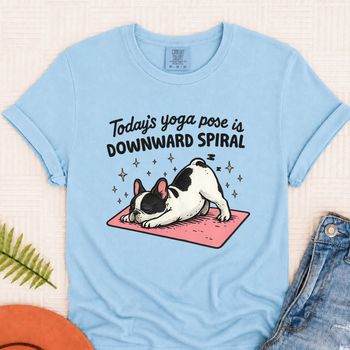 Custom French Bulldog Yoga Pose Unisex TShirt Chambray