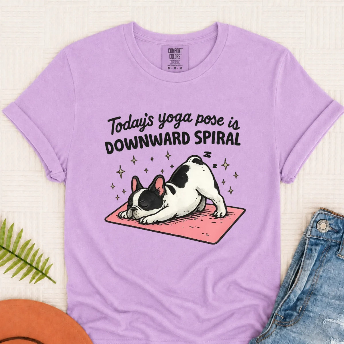 Custom French Bulldog Yoga Pose Unisex TShirt Orchid