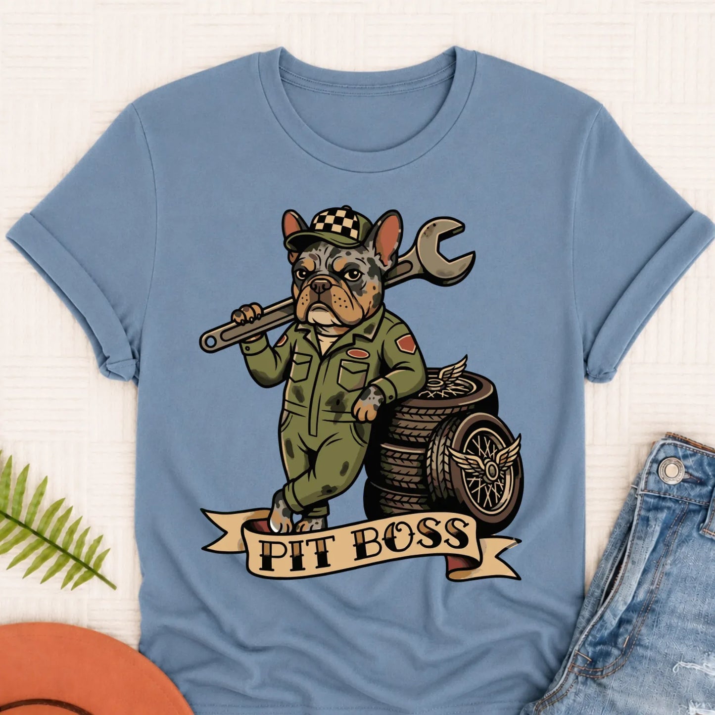 Custom French Pit Boss Car Racing Unisex Tshirt Blue Jean