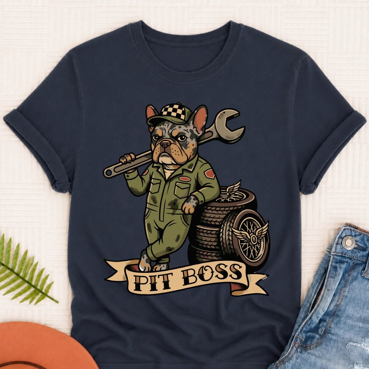 Custom French Pit Boss Car Racing Unisex Tshirt Navy