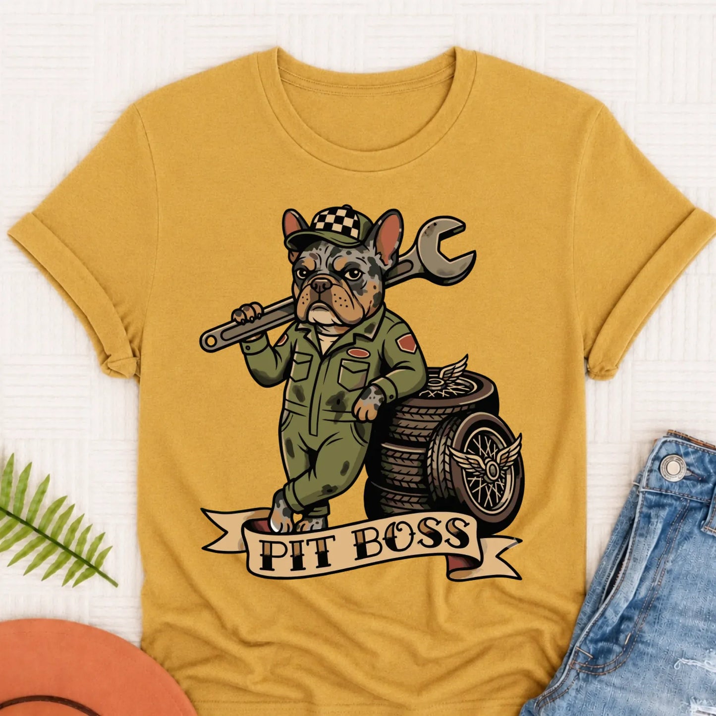 Custom French Pit Boss Car Racing Unisex Tshirt Mustard