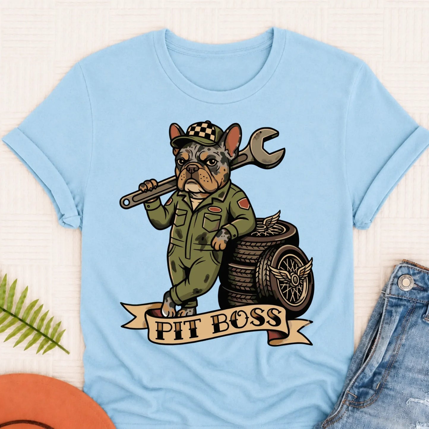 Custom French Pit Boss Car Racing Unisex Tshirt Chambray