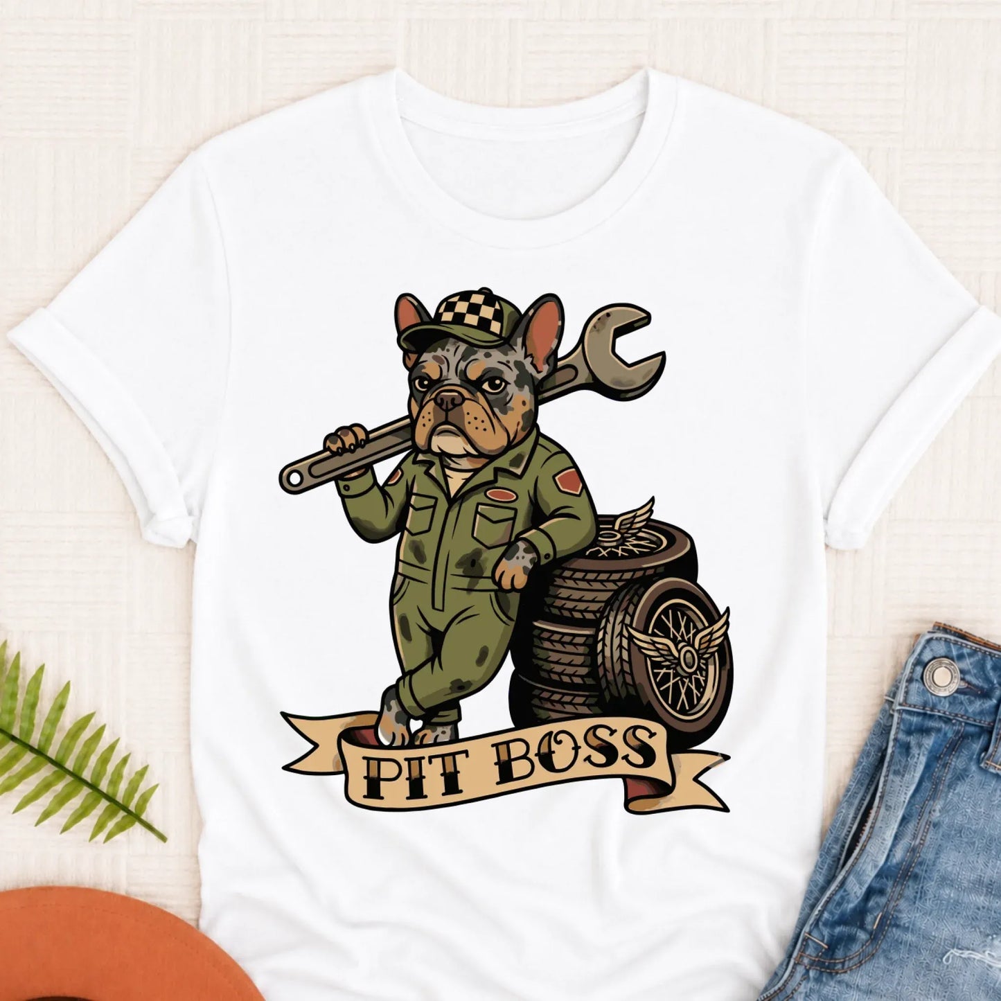 Custom French Pit Boss Car Racing Unisex Tshirt White