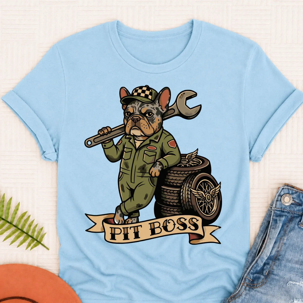 Custom French Pit Boss Car Racing Unisex Tshirt Chambray