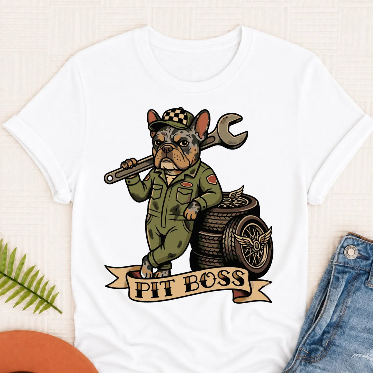 Custom French Pit Boss Car Racing Unisex Tshirt White