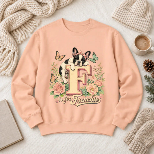 Custom Frenchie Alphabet Floral Unisex Sweatshirt Peachy