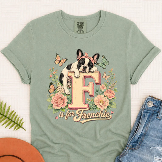 Custom Frenchie Alphabet Floral Unisex TShirt Bay