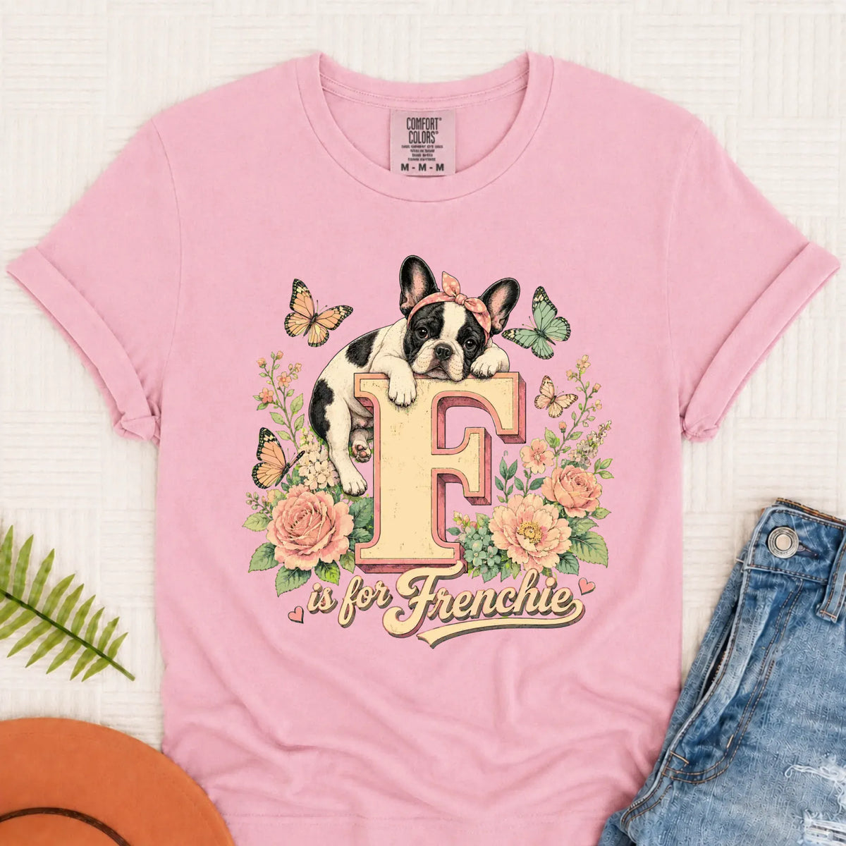 Custom Frenchie Alphabet Floral Unisex TShirt Blossom
