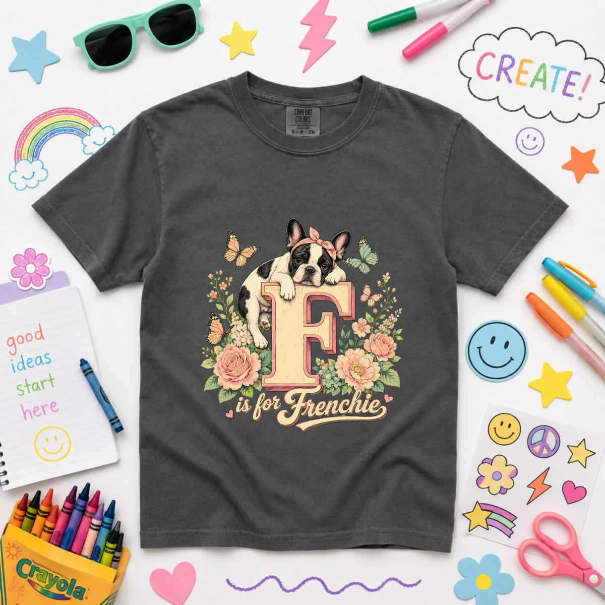 Custom Frenchie Alphabet Floral YOUTH Unisex TShirt Pepper
