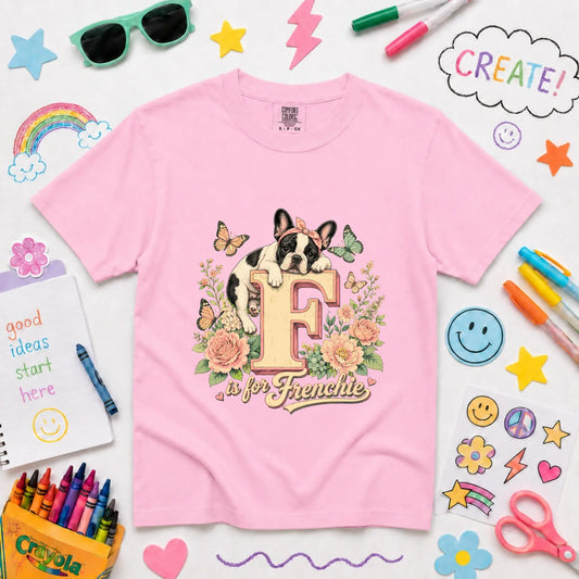 Custom Frenchie Alphabet Floral YOUTH Unisex TShirt Blossom