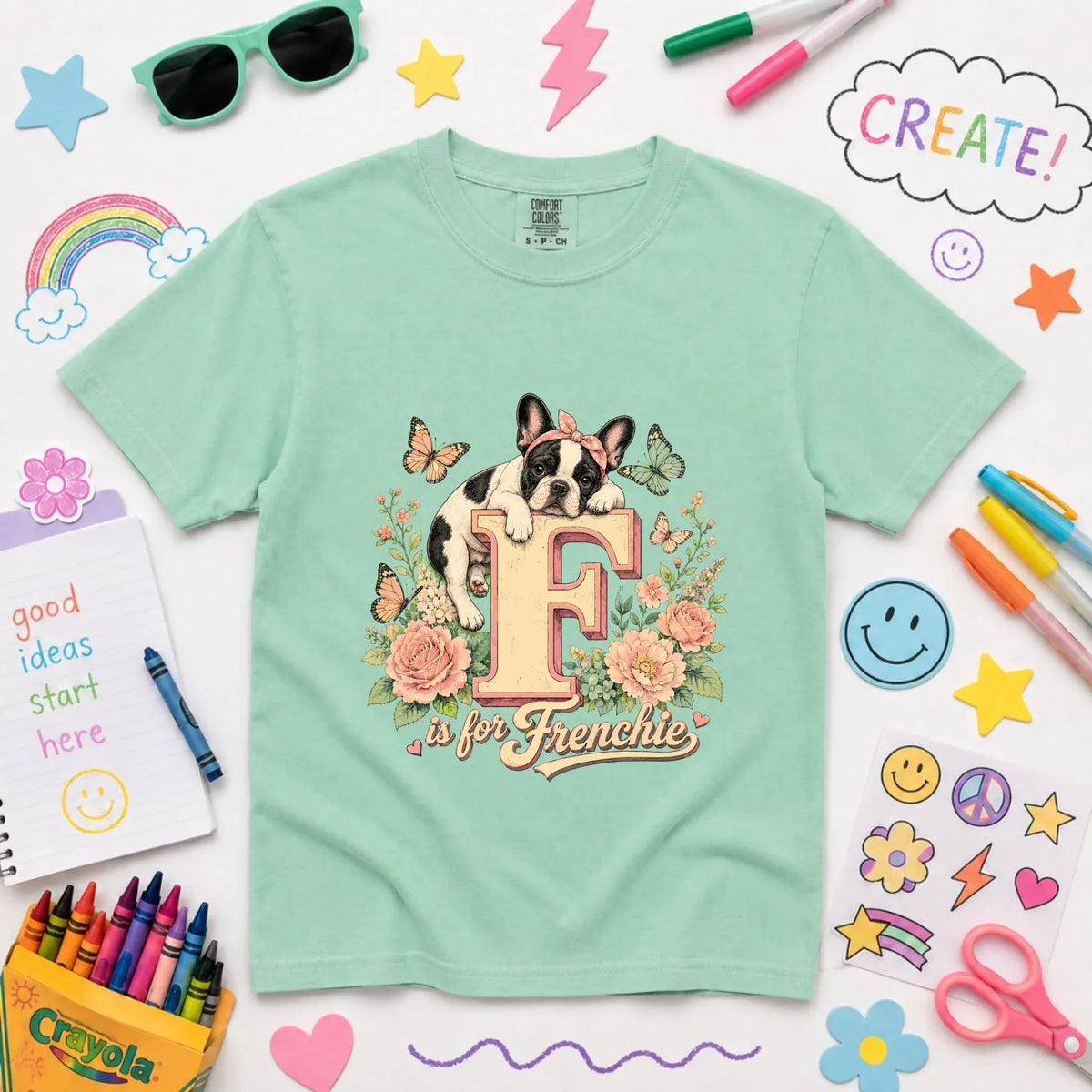 Custom Frenchie Alphabet Floral YOUTH Unisex TShirt Island Reef