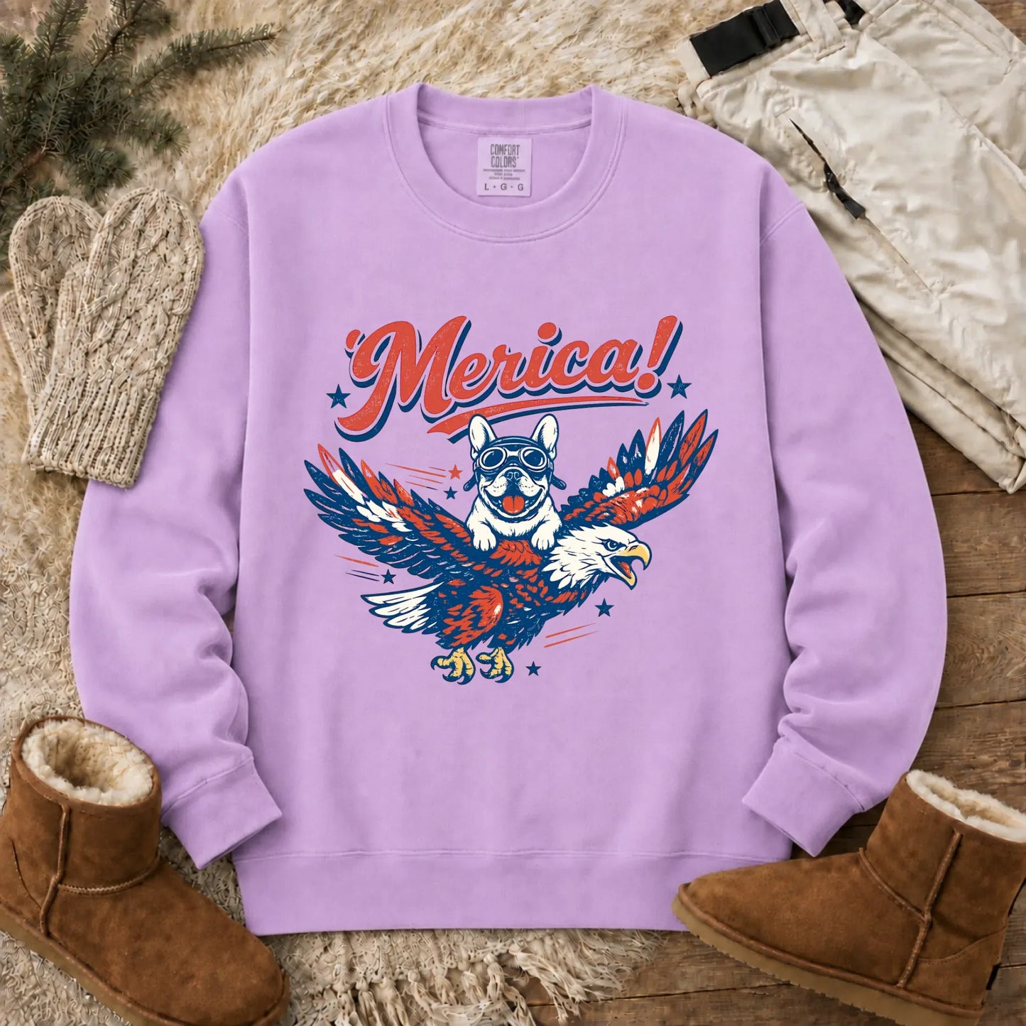 Custom Frenchie America Birthday Unisex Sweatshirt Orchid
