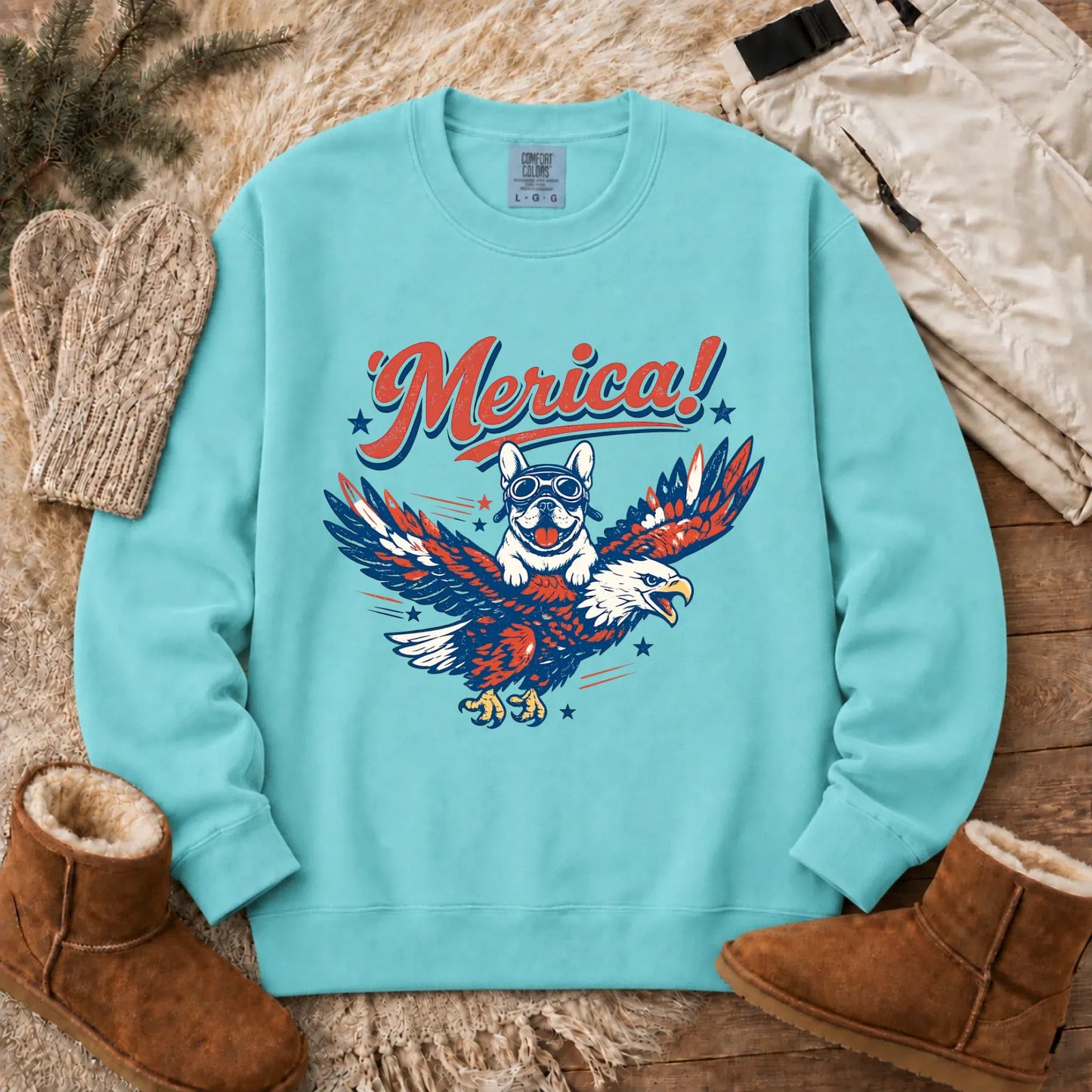 Custom Frenchie America Birthday Unisex Sweatshirt Chalky Mint