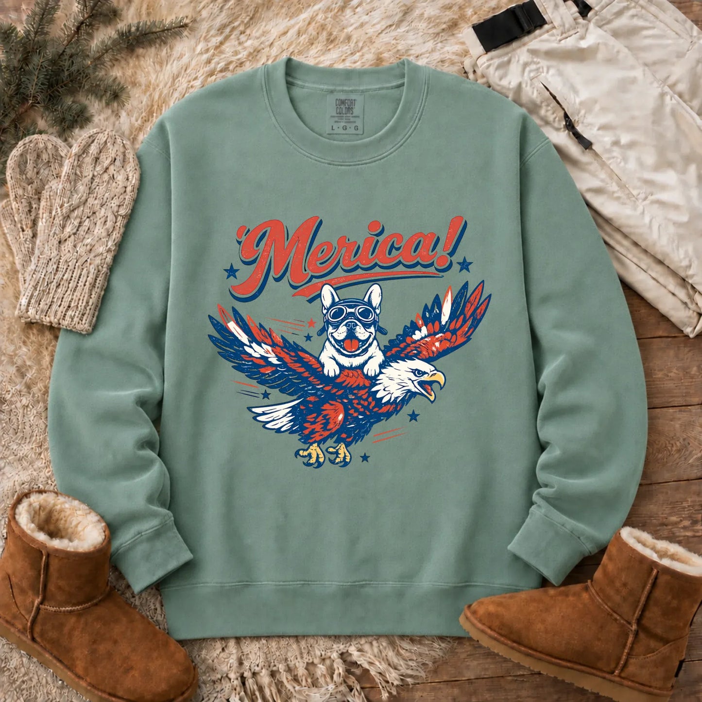 Custom Frenchie America Birthday Unisex Sweatshirt Light Green