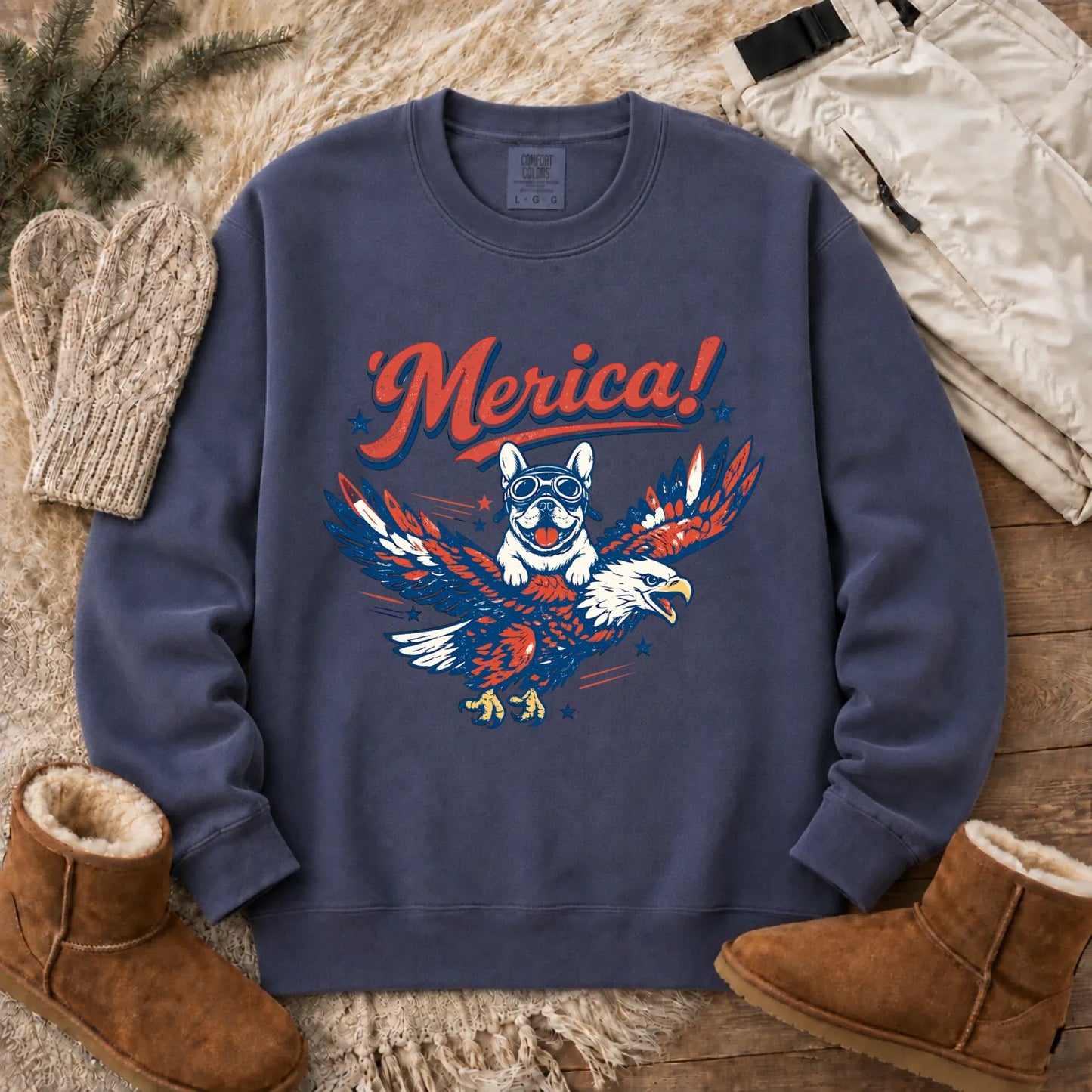 Custom Frenchie America Birthday Unisex Sweatshirt Denim