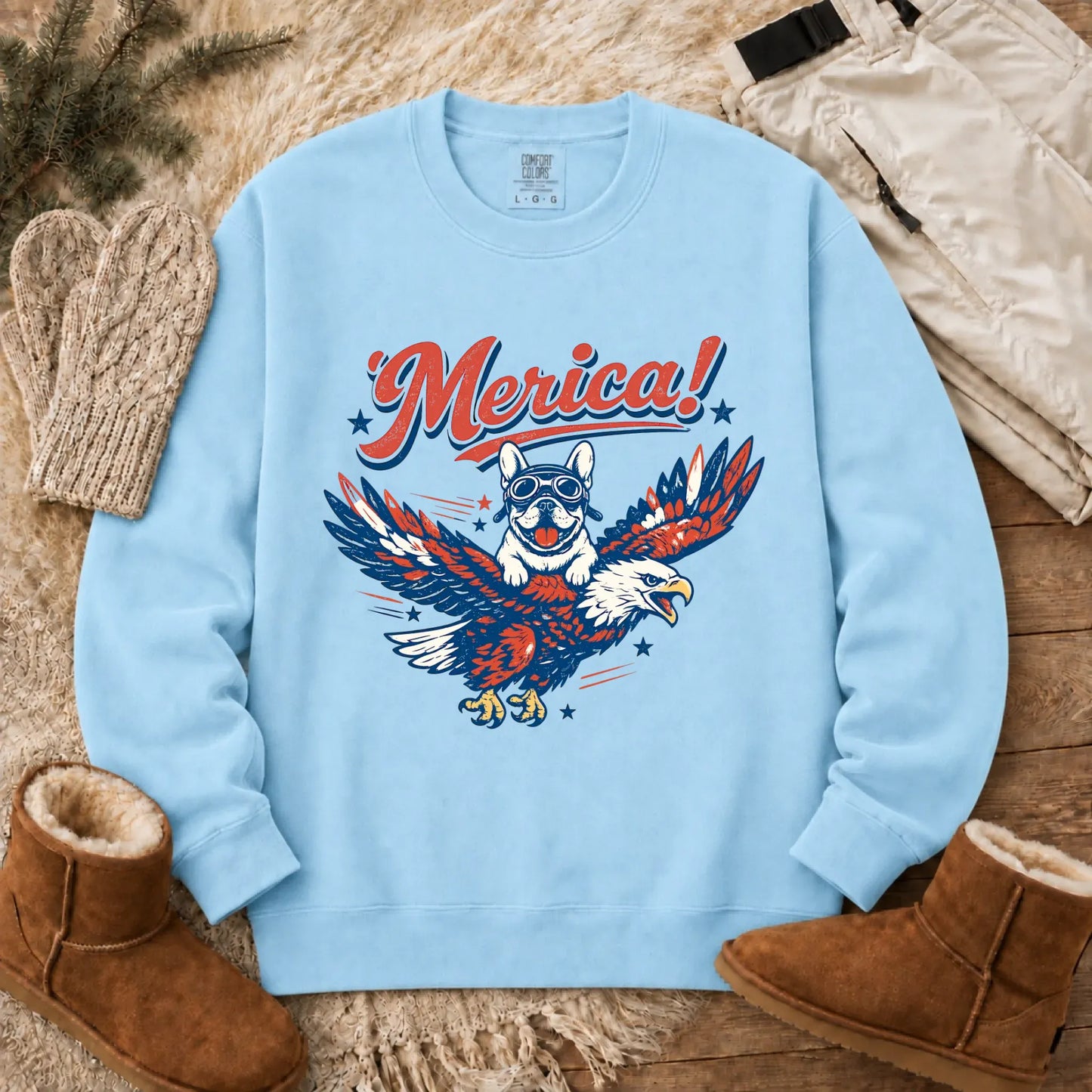 Custom Frenchie America Birthday Unisex Sweatshirt Chambray