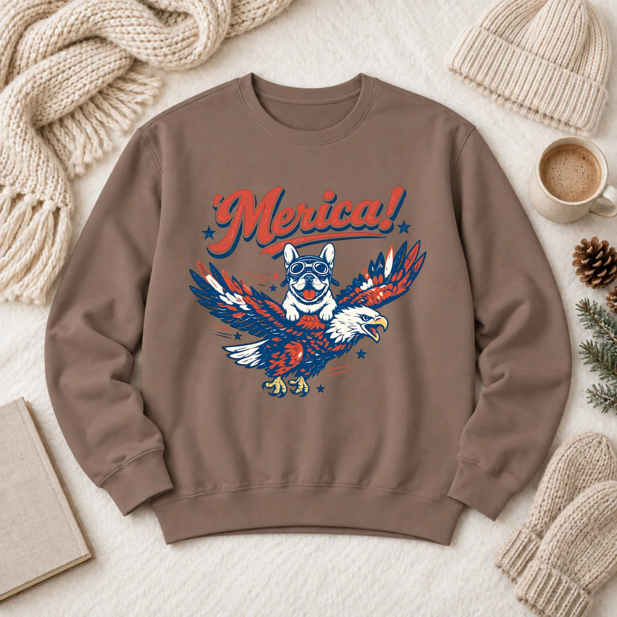 Custom Frenchie America Birthday Unisex Sweatshirt Espresso