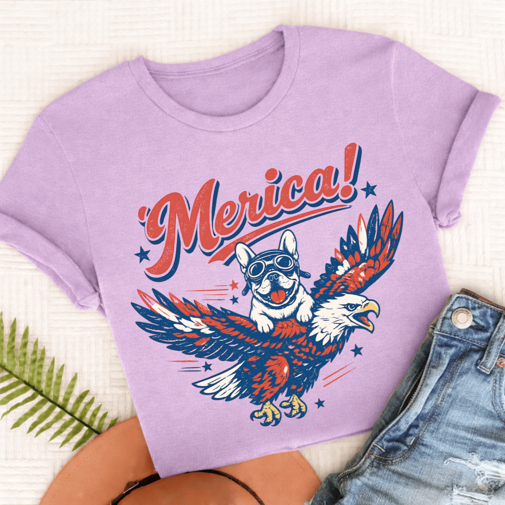 Custom Frenchie America Birthday Unisex TShirt Orchid
