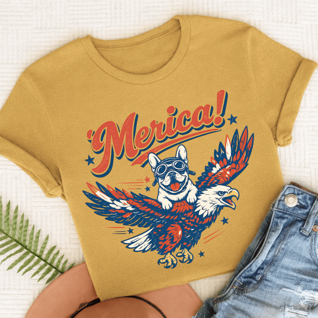 Custom Frenchie America Birthday Unisex TShirt Mustard
