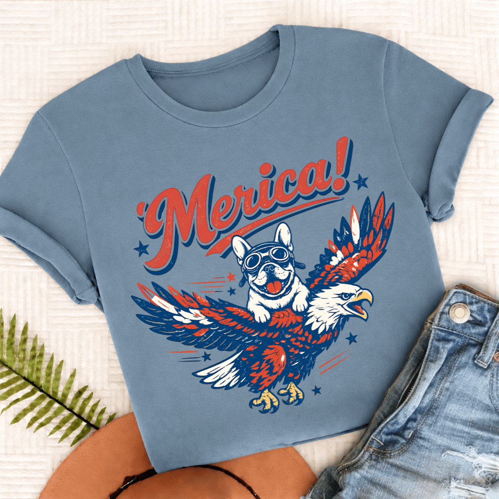 Custom Frenchie America Birthday Unisex TShirt Ice Blue
