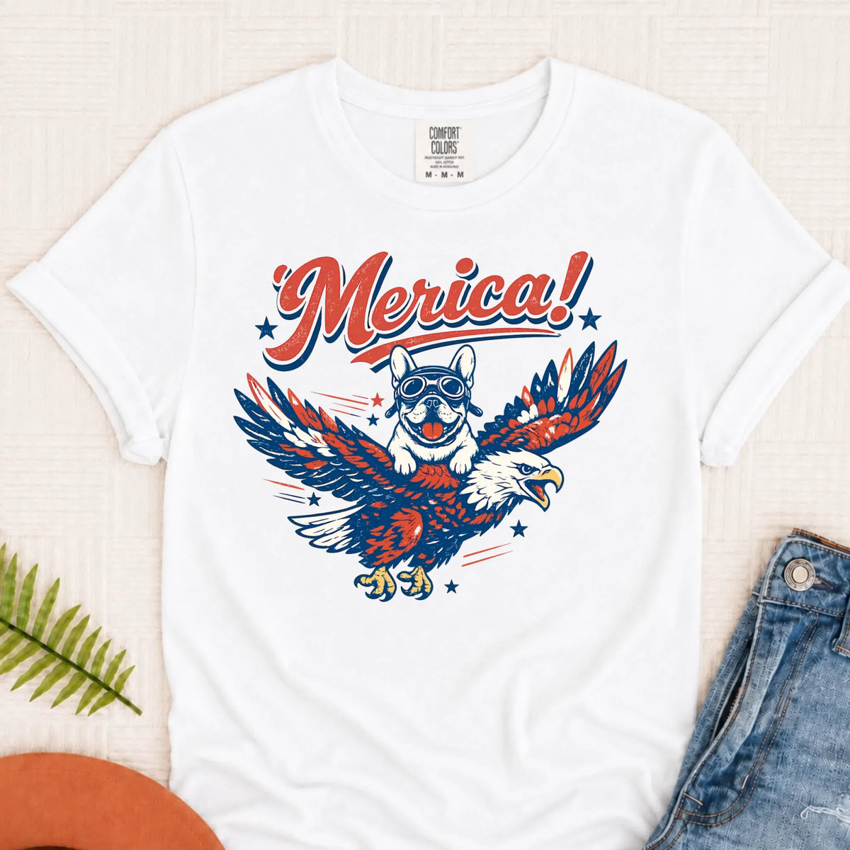 Custom Frenchie America Eagle Unisex TShirt White